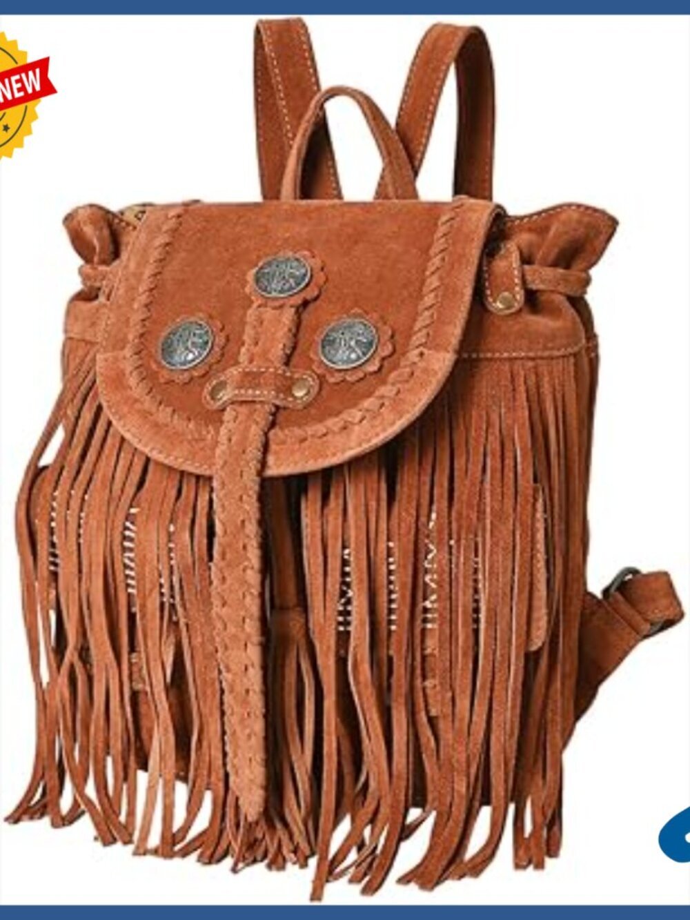 Genuine Suede Leather Western Backpack with Fringe and Concho Studs